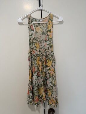 O'Neill Sleeveless Floral Midi Dress in Olive, Yellow & Pink